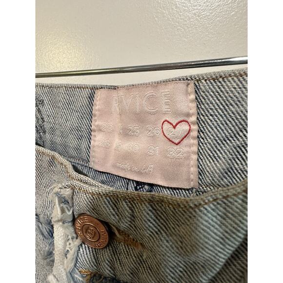 REVICE Denim Shorts Ziggy Patchwork Two Toned High Waisted Raw Hem Sz 27 - Picture 3 of 4